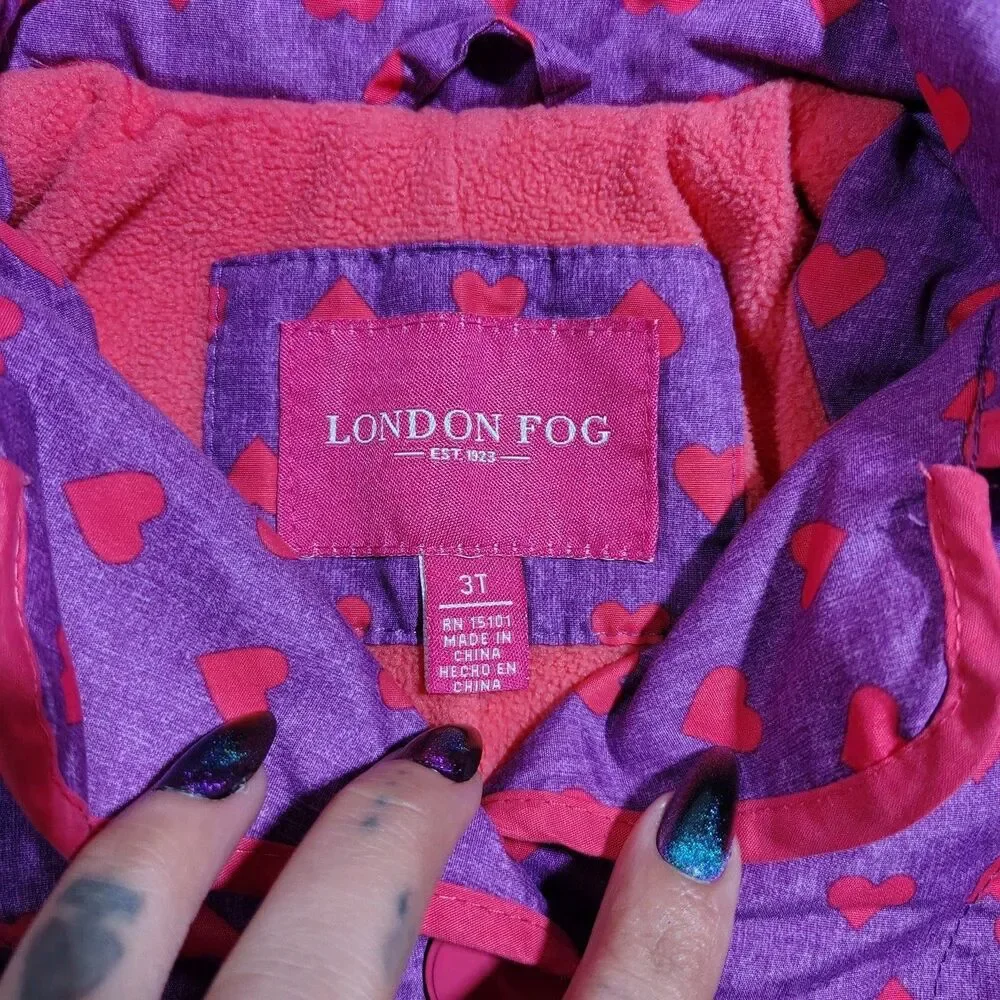 London Fog Girls Heart Printed Purple Pink Hooded Jacket Size 3T